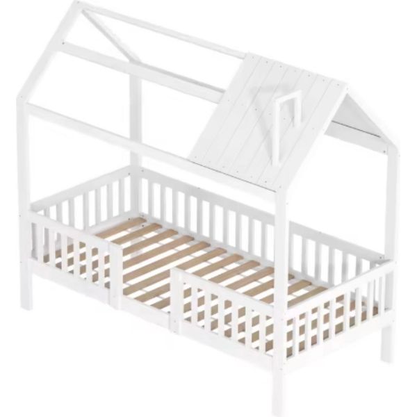 Letto Montessori Per Bambini Fioren 90X200 Cm - Letto Per Bambini - Con Protezione Anticaduta E Rete A Doghe - Senza Materasso-image