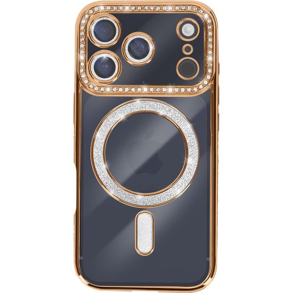 Avizar, Custodia Compatibile Con Iphone 17 Pro Max Magsafe Con Bordo In Strass, Oro-image