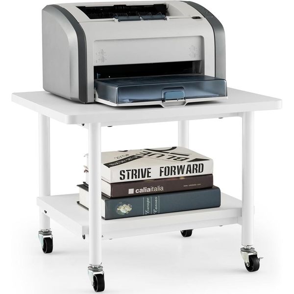 Costway 49X40X38 Cm Tavolo Per Stampante Con Rotelle, Supporto Per Stampante Con Ruote Bloccabili&2 Livelli, Carrello Per Stampante, Scaffale Per Stampante, Rack Per Stampante, Bianco-image