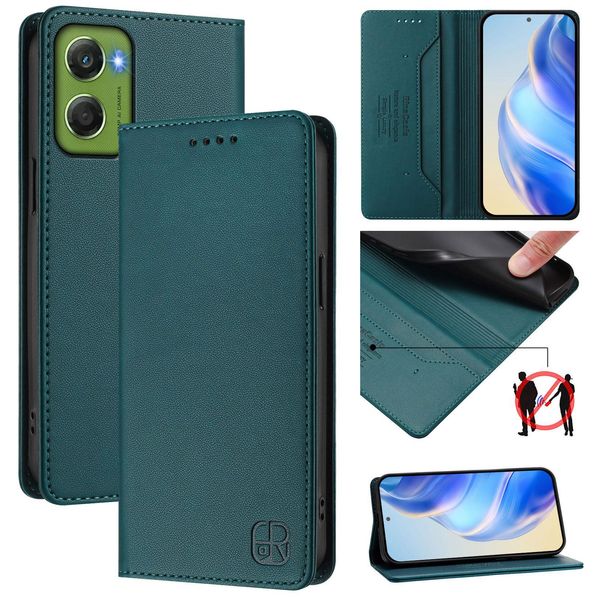 Custodia In Pelle Per Motorola Moto G06, Flip Case Con Slot Per Carte, Portafoglio E Supporto Verde Scuro-image