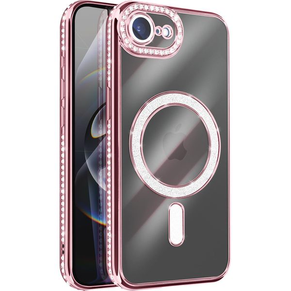 Avizar, Custodia Compatibile Con Iphone 16E Magsafe Con Bordo In Strass, Rosa-image