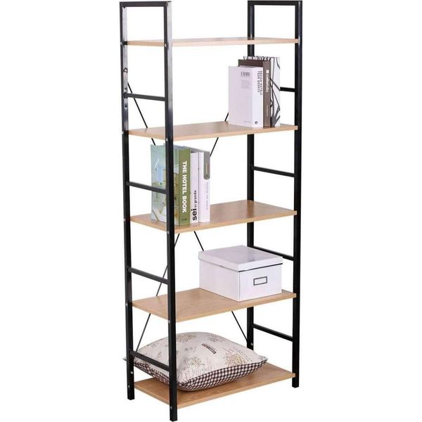 Bolt Edge, Libreria - Industriale - Nero/Rovere - 5 Livelli - 60×28×148 Cm-image