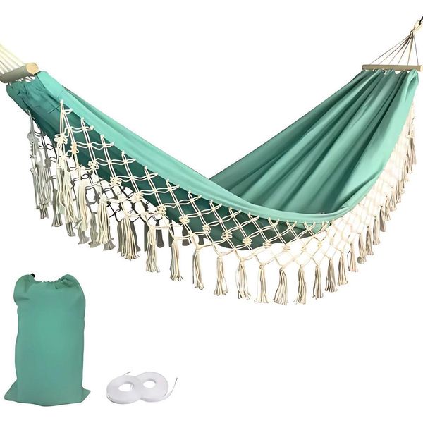 Amaca Deluxe Valora - Amaca Singola Verde - Per Esterni E Campeggio - Tessuto Di Tela - Portatile-image