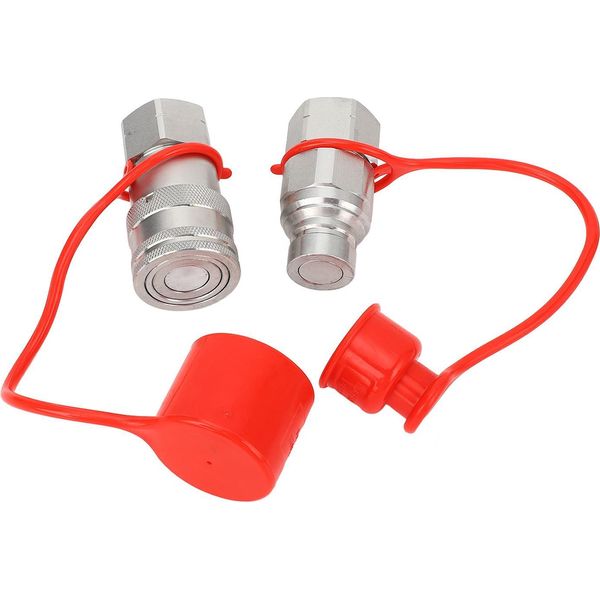 2 Raccordi Idraulici Con Tappi Antipolvere, Filettatura 3/4 Npt, Faccia Piana, Raccordi Rapidi Per Movimentatori Di Cassoni-image