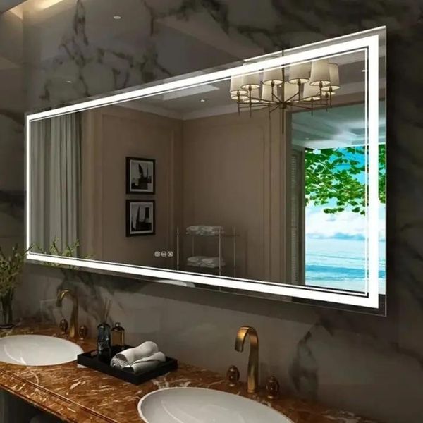 Specchio Da Bagno A Led - Specchio Rettangolare Da Parete - Illuminazione Anteriore E Posteriore - Antiappannamento - 120X60 Cm - Cornice In Alluminio E Vetro Hd - Bianco-image