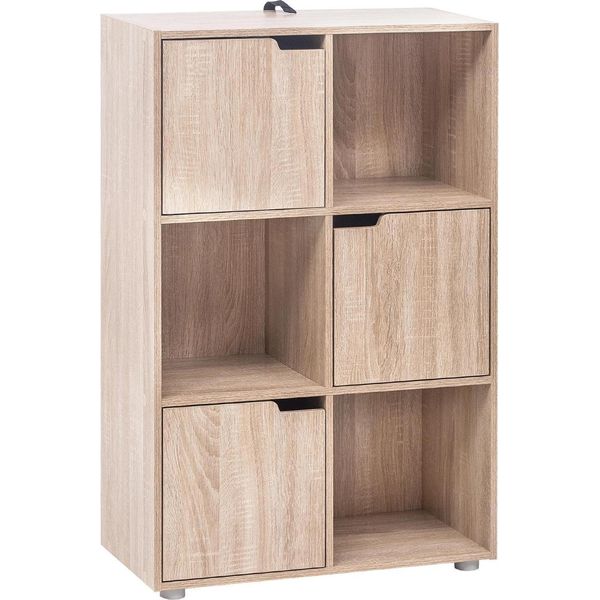 Libreria - Scaffale A Cubo Con Ante - 6 Scomparti, 3 Ante, 3 Livelli - Mdf - 59,7 X 29,7 X 91 Cm - Rovere-image