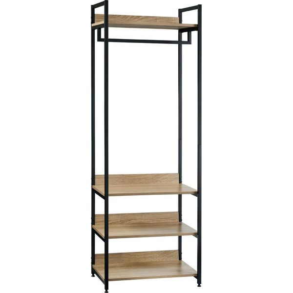 Appendiabiti Armadio - Armadio A Giorno Con Appendiabiti - 3 Ripiani - Scarpiera - Legno Mdf - 56 X 36 X 170 Cm - Rovere Chiaro/Nero-image
