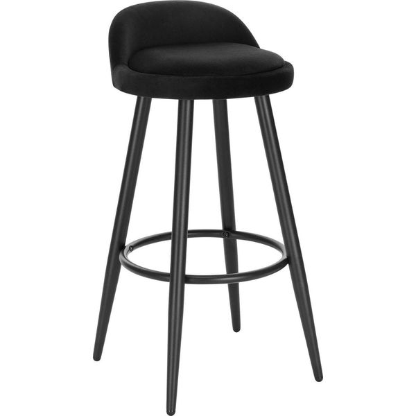 Sgabello Da Bar - Sgabello Da Cucina - Seduta In Velluto 37,5×34 Cm - Poggiapiedi In Metallo - Altezza Fissa - Non Girevole - Stile Moderno - Nero-image
