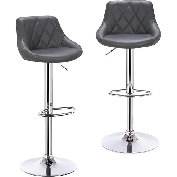 Set Di 2 Sgabelli Da Bar - Sgabello Da Bar Girevole Regolabile In Altezza - Pelle Finta, Acciaio Cromato, Poggiapiedi, 84-106 Cm, 100 Kg - Grigio-image