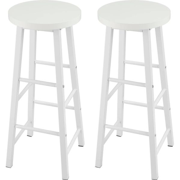 Set Di 2 Sgabelli Da Bar - Sgabello Da Banco - Altezza 71 Cm - Seduta 30X30 Cm - Struttura In Acciaio Inox - Non Girevole - Altezza Fissa - Bianco-image
