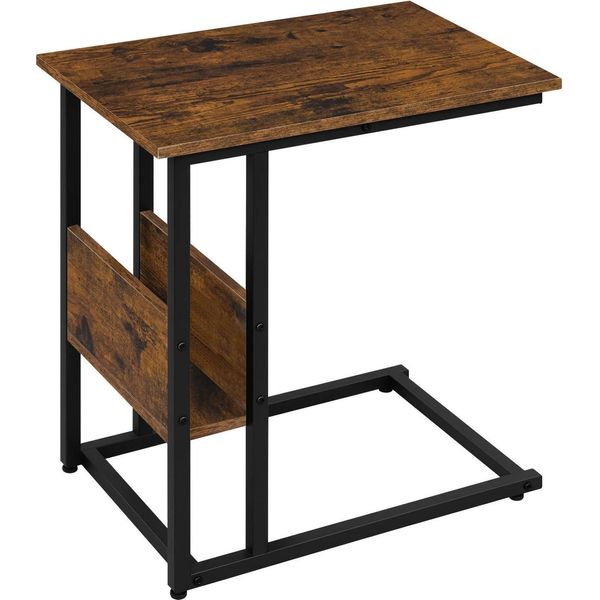 Tavolino Da Divano - Tavolino A Forma Di C - Può Essere Guidato Sotto Il Divano - Struttura In Metallo - Piano In Mdf - 55 X 36 X 59,5 Cm - Portata 10 Kg - Marrone Rustico-image