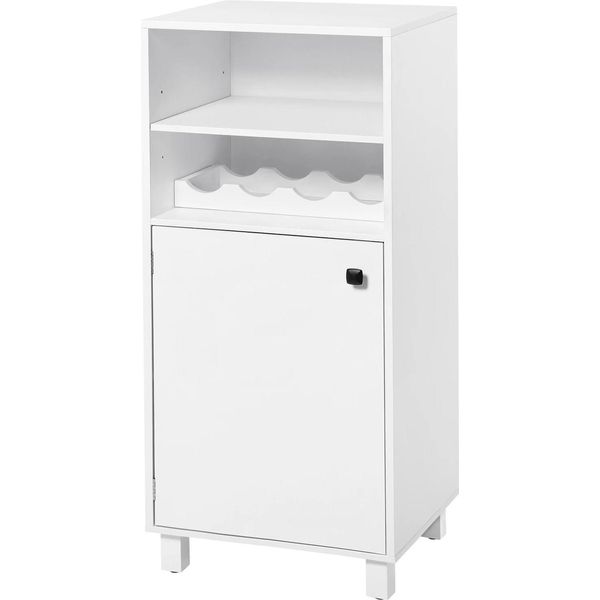 Mobiletto Da Cucina - Indipendente - Con Portabottiglie - Ripiani Regolabili - Dimensioni 48X108X40 Cm - Truciolare - Richiede Il Montaggio - Bianco-image