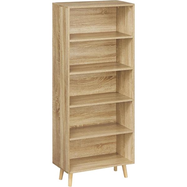 Libreria E Divisorio - Scaffale In Piedi - 5 Scomparti - 60 X 24 X 144 Cm - Truciolato Melaminico E1 - Design Moderno - Rovere Chiaro-image