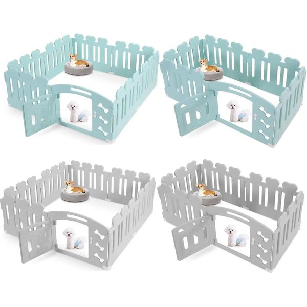 Recinto Per Cani - Box Per Cuccioli - Altezza 60 Cm - 3/5/7+1 Pannelli - Porta Con Serratura - Plastica - Xs (Vecchio) - Grigio Chiaro-image
