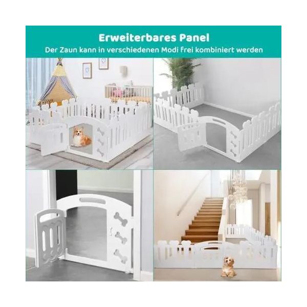Recinto Per Cani - Box Per Cuccioli Con Porta - Altezza 60 Cm - Porta Con Serratura - Pannelli 3/5/7+1 - Interno/Esterno - Plastica - Taglia S - Bianco-image