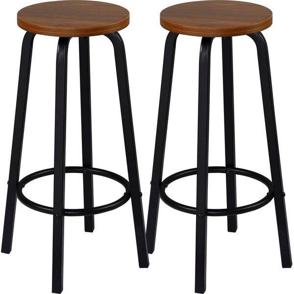 Set Di 2 - Sgabello Da Bar - Seduta 30X30 Cm - Altezza 72 Cm - Seduta In Mdf, Struttura In Acciaio Inox - Design Minimalista - Faggio Scuro-image