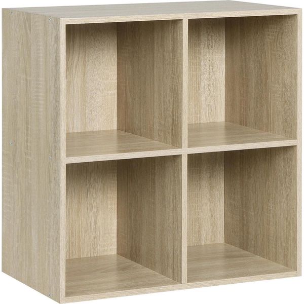 Libreria A Cubo - Ripiano Portaoggetti - 2 Livelli 4 Scomparti - 60 X 29,5 X 60 Cm - E1 Mdf - Scomparto 28 X 29 X 28 Cm - Rovere Chiaro-image