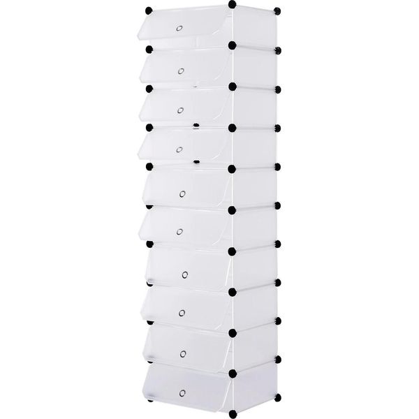 Scarpiera Modulare - Scaffale/Armadio Per Scarpe - Dimensioni 48×173×36 Cm - Ante Bianche Semitrasparenti - 10 Kg Per Ripiano - Pp+Abs - Bianco-image