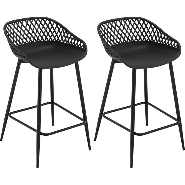 Set Di 2 Sgabelli Da Bar - Sgabello Da Banco In Plastica - Schienale Aperto - Poggiapiedi - Alto - Moderno - 48,5 X 47 X 84,5 Cm - Nero-image