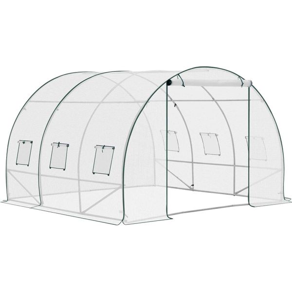 Serra - Serra A Tunnel - Serra A Foglio - 200 X 300 X 300 Cm - Porta E 6 Finestre - Resistente All'inverno - Struttura In Acciaio - Misura L - Bianco-image