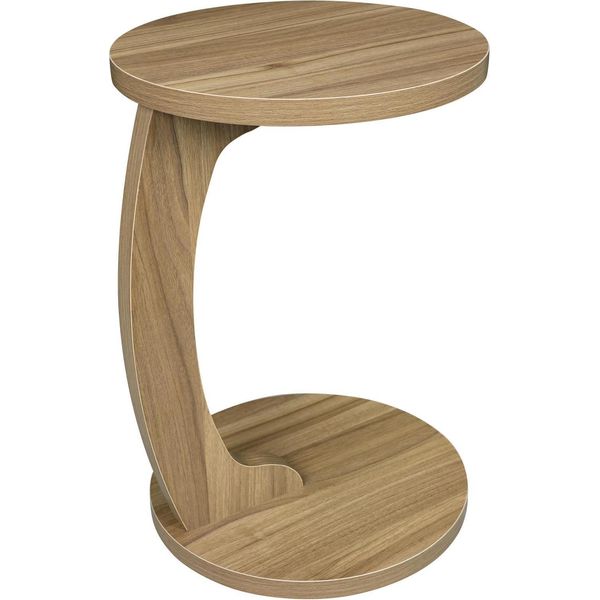 Tavolino - Tavolo Da Divano A Forma Di C - Piano Rotondo - Può Essere Infilato Sotto Il Divano/Letto - E1 Mdf - Portata 10 Kg - Rovere Chiaro-image