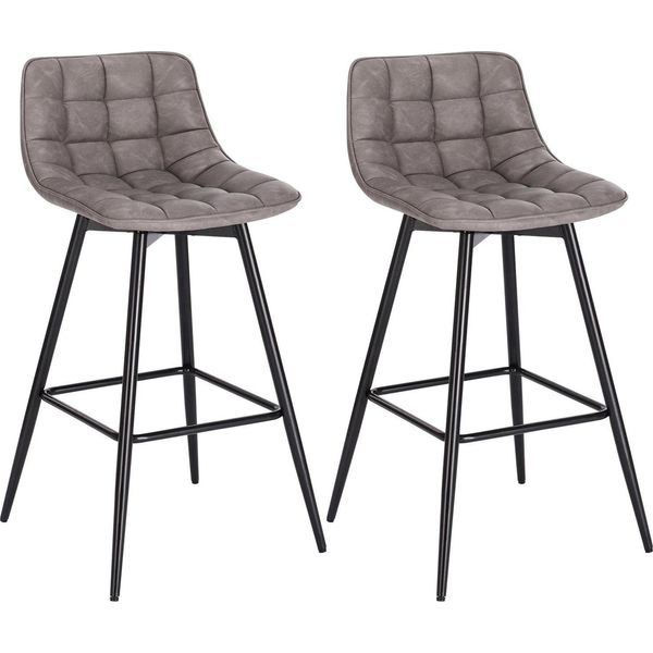 Set Di 2 Sgabelli Da Bar - Sgabello Da Banco - Pelle Finta, Struttura In Metallo, Poggiapiedi, Altezza Seduta 64 Cm, Altezza Totale 88 Cm, Portata Fino A 100 Kg - Grigio Scuro-image