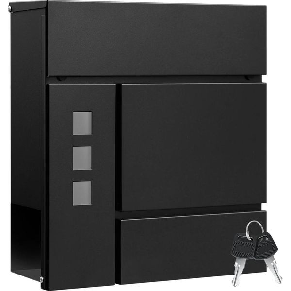Cassetta Per Le Lettere Da Esterno - Cassetta Per Le Lettere Da Parete - Chiusura Con 2 Chiavi - Finestra - Scomparto Per Giornali - Acciaio - 37 X 37 X 10,5 Cm - Nero-image