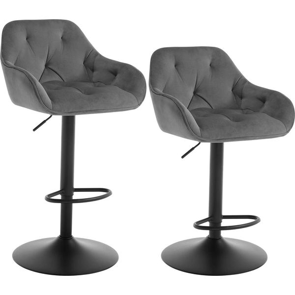 Set Di 2 Sgabelli Da Bar - Girevole E Regolabile In Altezza - Con Poggiapiedi - Altezza Seduta 62,5-84 Cm - Per Cucina A Isola/Bar - Grigio Scuro-image