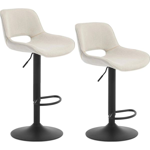 Sgabello Da Bar - Sgabello Moderno - Regolabile In Altezza - Girevole - Con Braccioli E Schienale - Poggiapiedi - Struttura In Metallo - 49X49X106 Cm - Beige-image