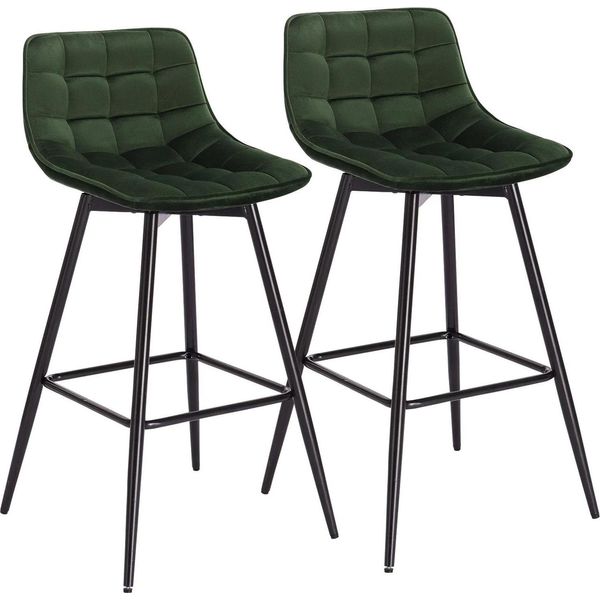 Set Di 2 Sgabelli Da Bar - Sgabello Alto Con Schienale - Rivestimento In Velluto, Poggiapiedi, Struttura In Metallo, Altezza Seduta 64 Cm, Portata 100 Kg - Verde Scuro-image