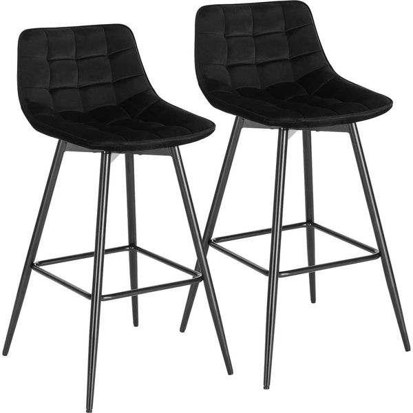 Sgabello Da Bar/Sgabello Da Banco - Con Schienale - Rivestimento In Velluto - Altezza Seduta 64 Cm - Poggiapiedi - Struttura In Metallo - Portata Fino A 100 Kg - Nero-image