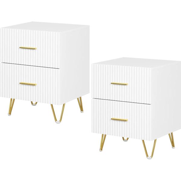 Comodino E Cassettiera - Set Di 2 Con 2 Cassetti - 40×53×35 Cm - Moderno E Minimalista - E1 Mdf E Truciolato - Portata Massima 30 Kg - Blu-image