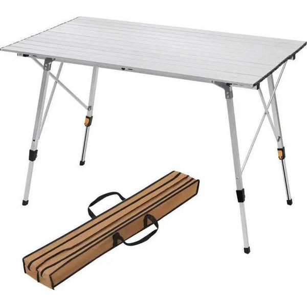 Tavolo Da Campeggio - Tavolo Pieghevole In Alluminio Per Esterni - 120X68,5 Cm - Altezza Regolabile 59-78,5 Cm - Per 4-6 Persone - Con Borsa Per Il Trasporto - Argento-image