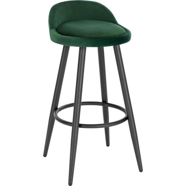 Sgabello Da Bar - Sgabello Da Banco - Poggiapiedi In Metallo - Rivestimento In Velluto - Non Regolabile In Altezza - Non Girevole - Seduta 37,5×34 Cm - Verde Scuro-image