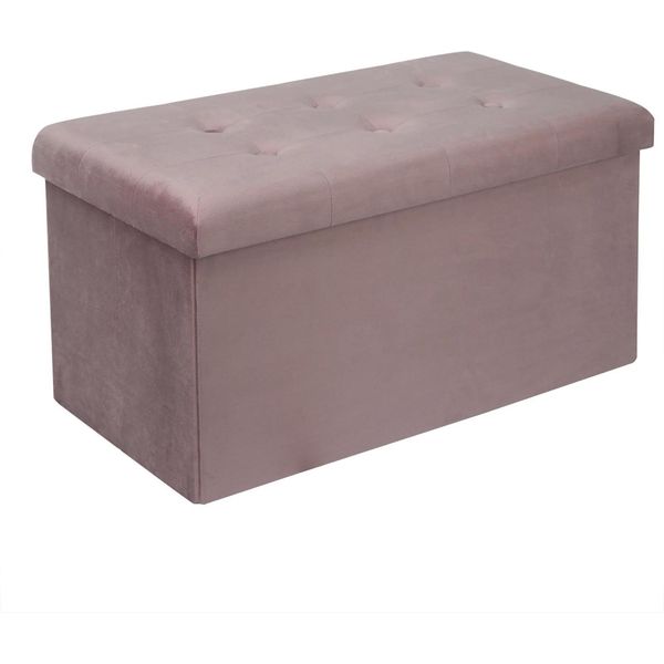 Pouf Contenitore - Panca Pouf Pieghevole - Velluto - Spazio Di Archiviazione 80 L - Capacità Di Carico 150 Kg - 76X38X38 Cm - Coperchio Rimovibile - Rosa-image