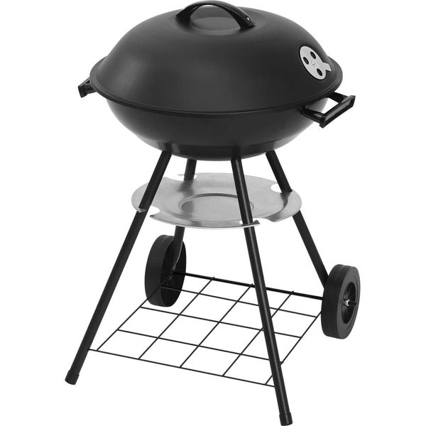Barbecue A Carbonella - Barbecue A Bollitore - Con Ruote - Dimensioni Complessive 44×73 Cm - Altezza Barbecue Circa 69 Cm - Metallo E Plastica - Per Giardino E Campeggio - Nero-image