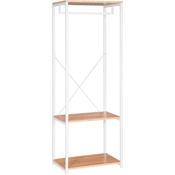 Armadio A Giorno - Appendiabiti - Resistente - Ripiani E Scarpiera - Legno Mdf - 60X40X167 Cm - Indipendente - Bianco E Rovere Chiaro-image