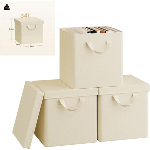 Scatole Porta Abiti - Scatola In Tessuto Con Coperchio - Set Di 3 - 34 L - Pieghevole - Non Tessuto - Rettangolare - Verde-image