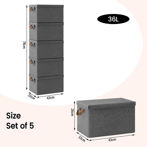 Scatole In Tessuto - Set 5 X 36 L - Pieghevoli - Con Coperchio E Maniglie - Rettangolari - Poliestere - Per Vestiti E Giocattoli - Rosa-image