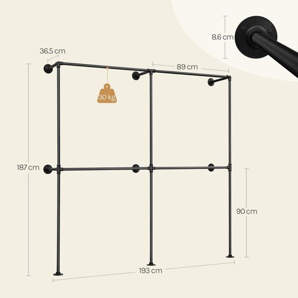 Armadio A Muro Aperto - Appendiabiti - Struttura Tubolare In Metallo - Ripiani In Mdf - Appendiabiti - Stile Moderno E Minimalista - Viola-image