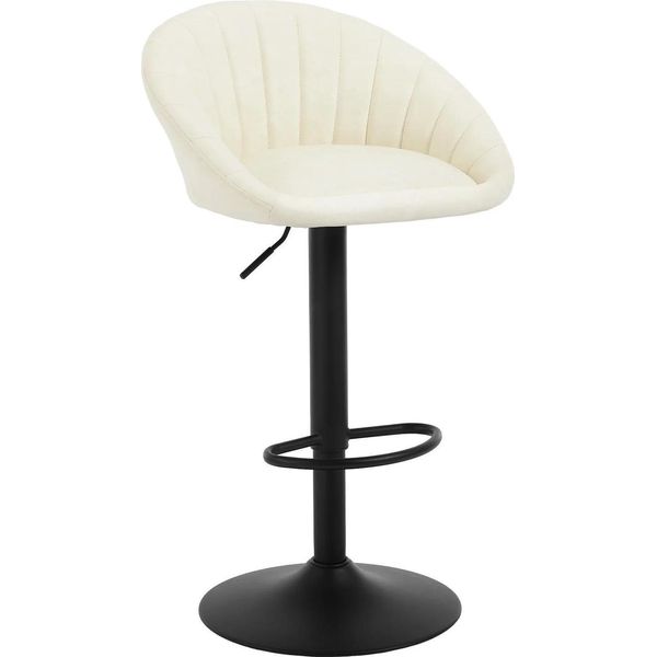 Sgabello Da Bar - Regolabile In Altezza, Girevole A 360° - Schienale E Braccioli In Pelle Finta - Altezza Seduta 62-82 Cm - Poggiapiedi In Metallo - 45×53×103,5 Cm - Bianco Crema-image