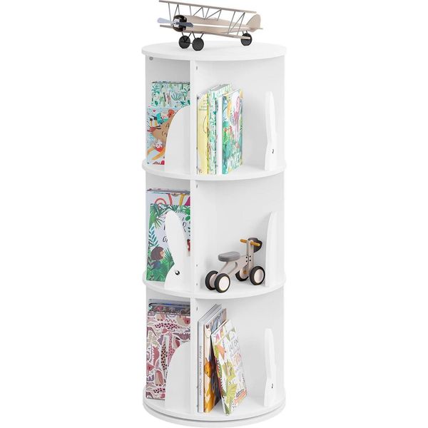 Libreria Per Bambini - Libreria Girevole - A Libera Installazione - Salvaspazio - Altezza Ripiano 30 Cm - Mdf - Design Moderno - Bianco-image