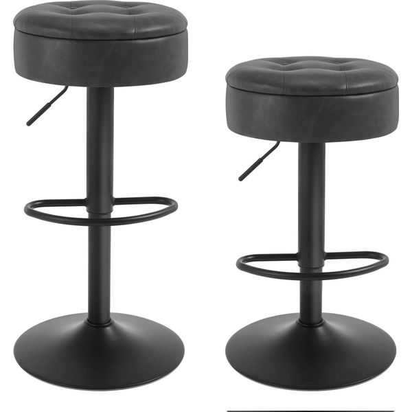 Set Di 2 Sgabelli - Sgabello Da Bar - Girevole A 360° - Similcuoio - Struttura In Metallo - Seduta Rotonda 38 Cm - Altezza Seduta 60,5 Cm - Caffè Chiaro-image