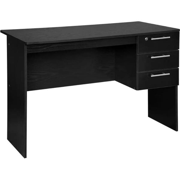 Scrivania Per Ufficio - Scrivania Per Computer - 3 Cassetti Con Serratura - Piano In Mdf - Design Moderno - Senza Cassetto Per Tastiera - Nero-image