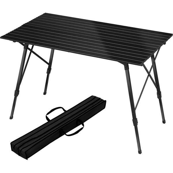 Tavolo Da Campeggio In Alluminio - Tavolo Pieghevole Da Esterno - 120 X 68,5 Cm - Altezza Regolabile 59-78,5 Cm - Per 4 Persone - Rettangolare - Nero-image