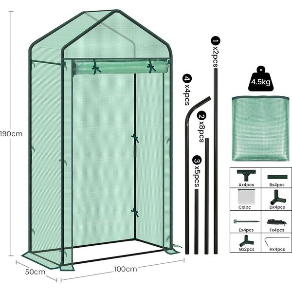Serra Da Giardino - Serra In Foglio - 100×50×190 Cm - Con Porta E Finestre - Foglio In Pe - Protezione Invernale E Dal Gelo - Per Pomodori E Piante Rampicanti - Verde-image