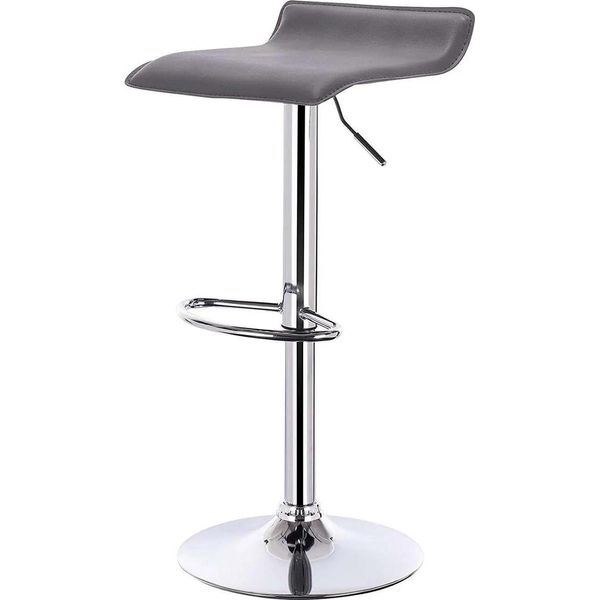 Sgabello Da Bar - Altezza Regolabile 62-84 Cm - Girevole - Seduta In Pelle Finta 38,5 X 39 Cm - Base In Acciaio Cromato Ø 38,5 Cm - Portata 100 Kg - Grigio-image