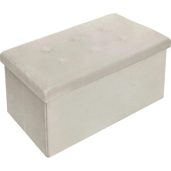 Panca Pieghevole Con Vano Portaoggetti - Ottomana - Coperchio Rimovibile - Velluto Imbottito - Seduta E Poggiapiedi - Dimensioni 76X38X38 Cm - Crema-image