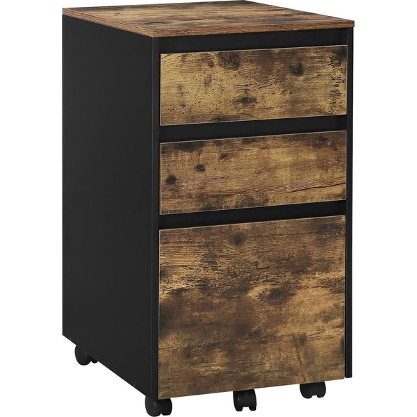 Cartella Mobile - Contenitore A Rotelle - 40 X 70 X 40 Cm - Con Rotelle - 2 Cassetti + Ripiano - Per Cartelle - Materiale In Legno E1 - Rovere Scuro/Nero-image