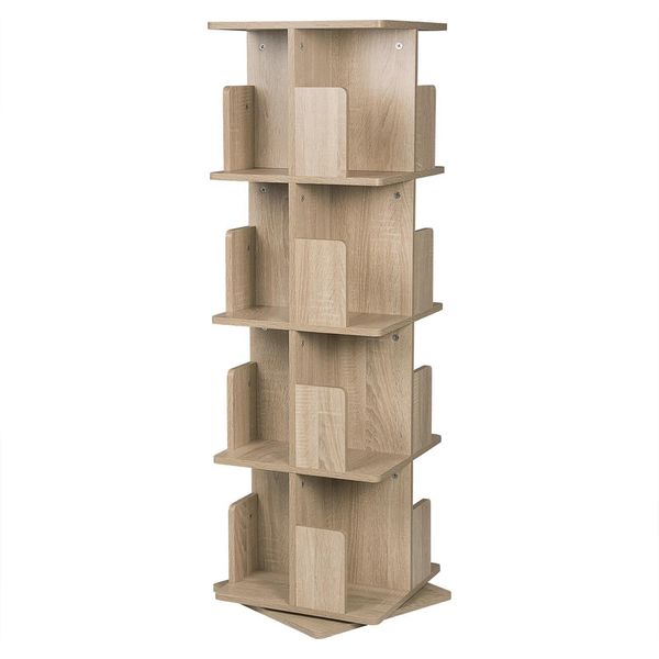 Libreria Girevole - Scaffale In Piedi - 3 Livelli - Rotazione Di 360° - Mdf - 39X39X128 Cm - Bianco-image